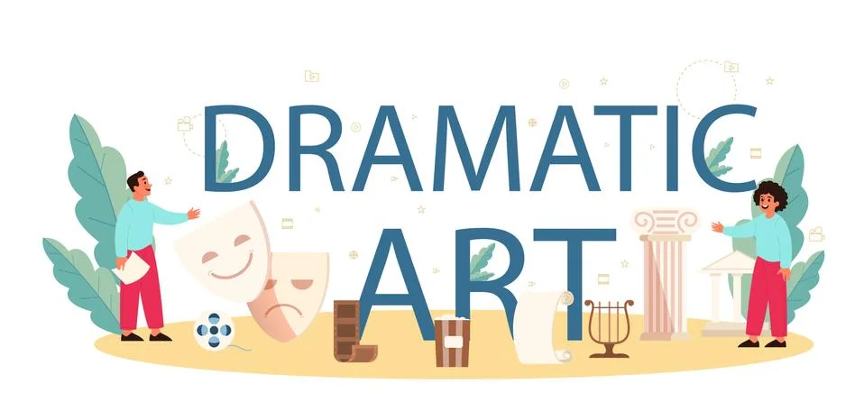 Dramatic art typographic header concept. Children creative subject, Stock-Illustration