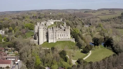 Dramatic Arundel Castle Aerial Stock Footage 153175356
