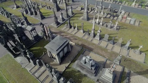 Dramatic ascending aerial drone shot of a Yorkshire Victorian cemetery Stock Footage 52724556