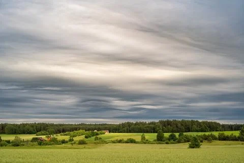 Dramatic Asperitas cloud formation creating wave-like patterns across the sky Stock Photos