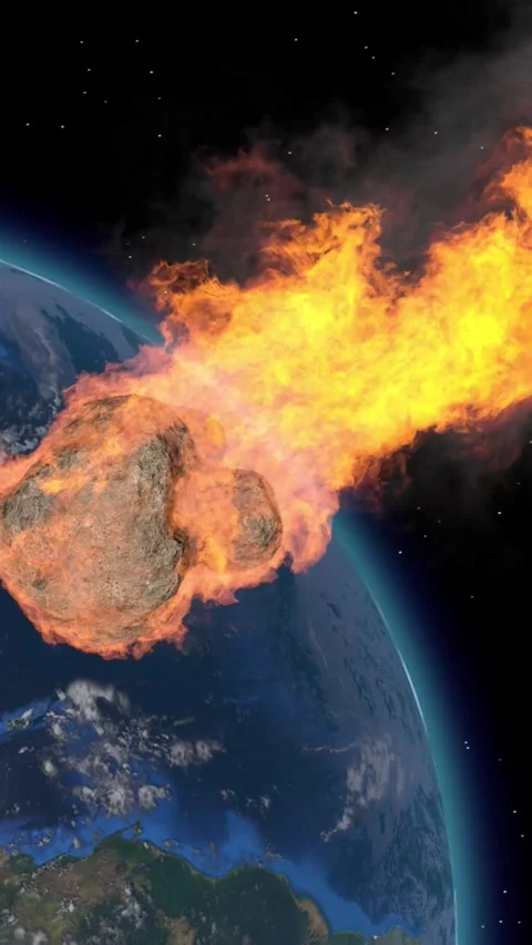 Dramatic asteroid with fiery trail approaching Earth from space.  스톡 동영상 311976687