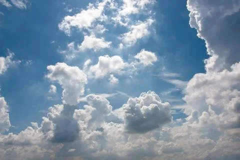 Dramatic atmosphere panorama view of beautiful summer blue sky and clouds. Stock Photos