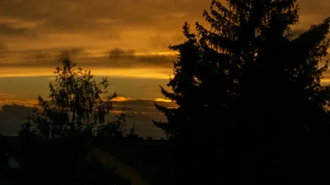 Dramatic Autumn Sunset with Silhouetted Trees in Heddesheim, Baden-Wrttemberg Stock Footage 333003076