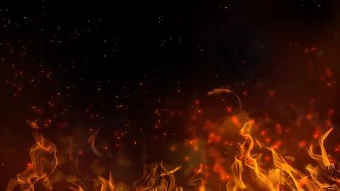 Dramatic background featuring golden smoke, glowing fire particles, and a t.. Stock Illustration