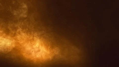 Dramatic background featuring golden smoke, glowing fire particles, and a t.. Foto stock
