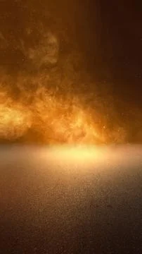 Dramatic background with a textured ground surface and a glowing golden neb.. Stock Photos