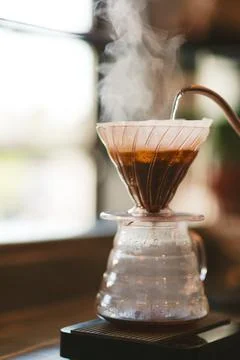 Dramatic Backlit V60 Pour-Over Photo Stock Photos