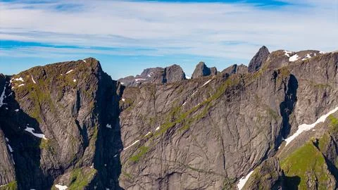 Dramatic Basalt Columnar Mountains in Lofoten Islands Norway Stock Photos