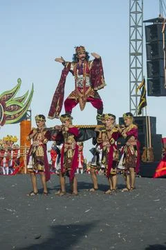 Dramatic battle reenactment at Segoro Topeng Kaliwungu festival Stock Photos