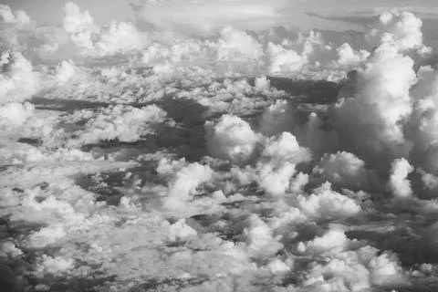 Dramatic Black and White Aerial View Above the Clouds 스톡 사진