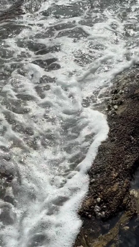Dramatic black and white ocean waves crashing on rocky shore smooth motion Vidéo 333605182