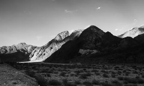Dramatic black and white shot of the mountains in Uspallata, Mendoza, Argenti Stock Photos