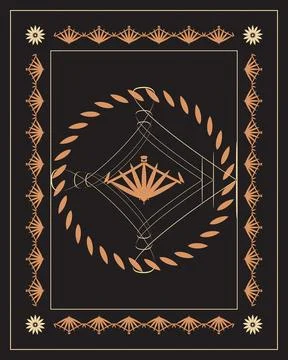 A dramatic black art deco frame combines peach geometric ornament, cream li.. 스톡 일러스트