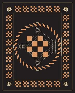A dramatic black composition combines copper checkerboard blocks, floral co.. 스톡 일러스트