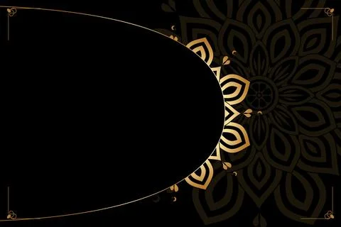 A dramatic black frame presents a partially revealed gold mandala on the ri.. Stockillustratie