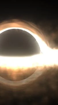 Dramatic black hole eclipse with intense glowing accretion ring and cosmic du Illustrazione stock