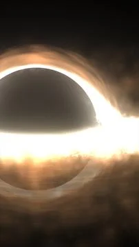 Dramatic black hole eclipse with intense glowing accretion ring and cosmic du Stock-Illustration