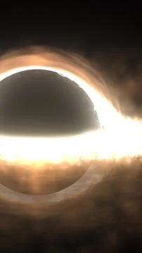 Dramatic black hole eclipse with intense glowing accretion ring and cosmic .. Illustrazione stock