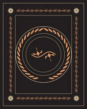 A dramatic black panel showcases copper botanical ornaments, concentric cir.. 스톡 일러스트