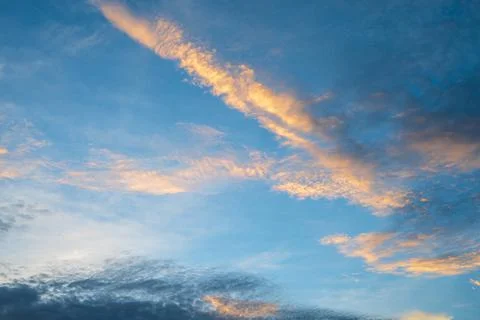 Dramatic blue sky with clouds on sunset Stock Photos