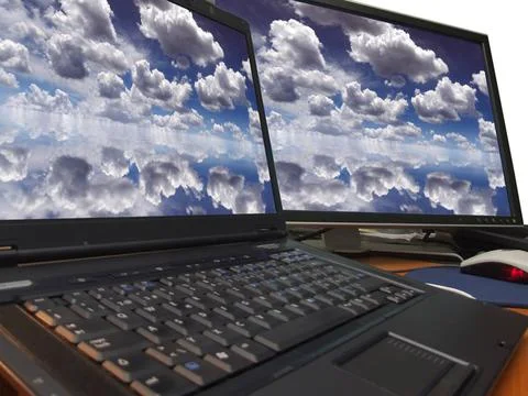 Dramatic blue sky on dual display dramatic blue sky on dual display ,model... Foto stock