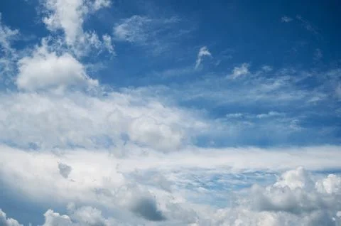 Dramatic blue sky with soft white clouds in daylight 写真素材
