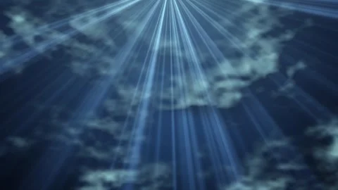 Dramatic blue volumetric light rays from cloudy sky seamless loop animation Video stock 347088374