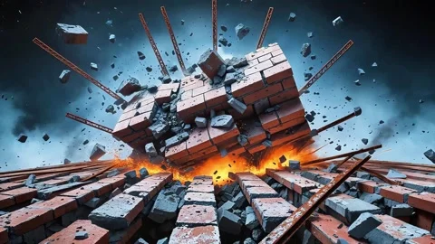 Dramatic Brick Wall Destruction Scene in Slow Motion Stock Footage 307070760