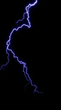 A dramatic, brightly illuminated blue lightning strike against a dark background Stock Photos