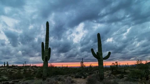 Dramatic Burning Sky  Desert Sunset Time Lapse In Arizona Stock Footage 157992644
