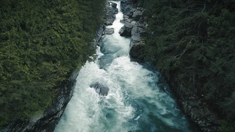 Dramatic Canyon River Waterfall Landscape Aerial Stock Footage 92601170