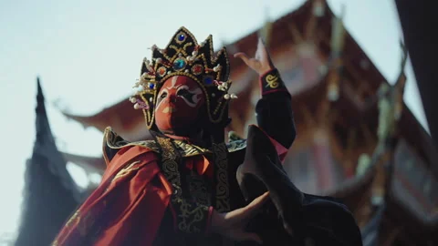 Dramatic Change of Opera Masks Close Up Stock Footage 327500940