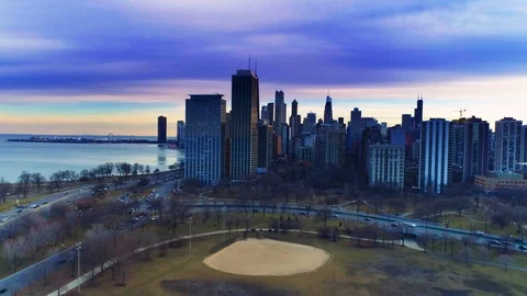 Dramatic Chicago Sky Aerial Stock Footage 85607624
