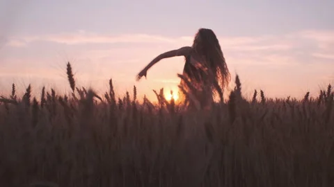 Dramatic choreography dance on the wheat field in sunset light Stock Footage 200876787