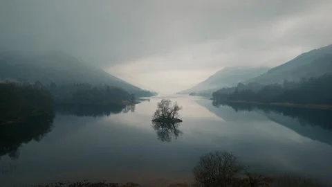 Dramatic Cinematic Scottish Loch in the rain (graded) Stock Footage 304806360