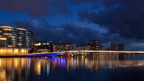 Dramatic City Lights and Clouds in Timelapse of Copenhagen at Dusk Stock Footage 312981968