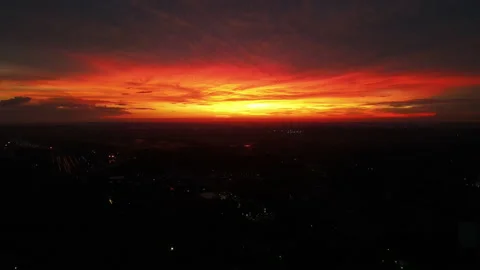 Dramatic city scenery during sunset. Spectacular evening city with lights Stock Footage 163232753