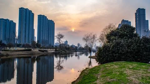 Dramatic City Sunset Stock Photos