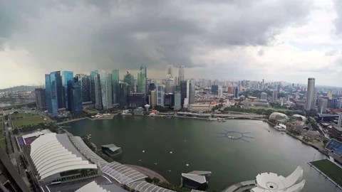 Dramatic Cityscape from atop Marina Bay Sands Resort in Singapore 库存影片 75003939