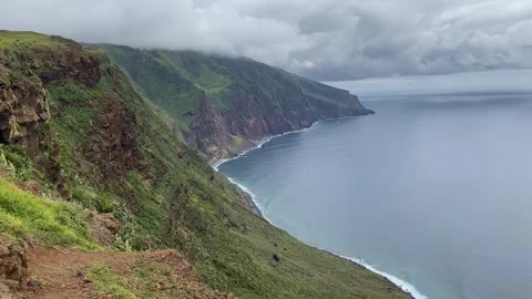 Dramatic Cliffs and Lush Coastline in Madeira Portugal Video stock 339775882