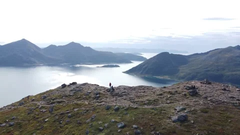 Dramatic cliffs and ocean panorama from Brosmetinden summit in Northern Norway Stock Footage 340504243