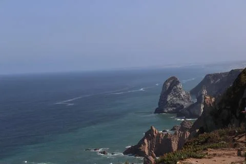 Dramatic cliffs and rock formations at Cabo da Roca, Portugal. Stock Photos