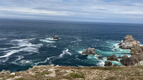 Dramatic Cliffs and Sea Stacks at Pointe du Pen-Hir, Brittany, France Stock Footage 316143458