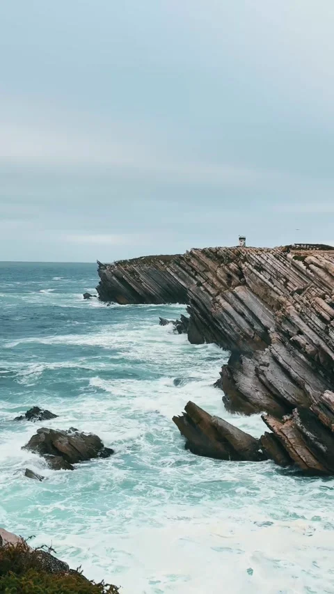 Dramatic Cliffs of Peniche Coastline. Stock Footage 328045350