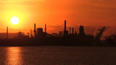 Dramatic climate change global warming emissions from industrial smokestacks Stock Footage 104227948
