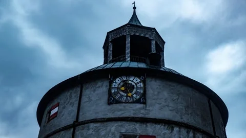 Dramatic Clock Tower Against Moody Sky Stock Footage 303906588