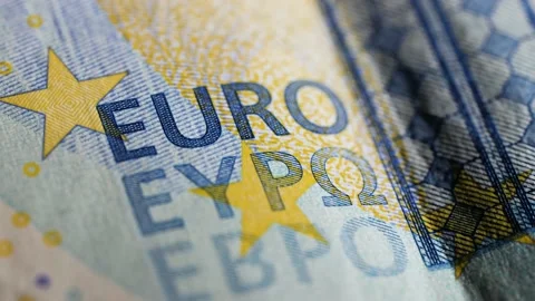 Dramatic close up of 20 Euro bill with light flashes. Political background. Stock Footage 145198671