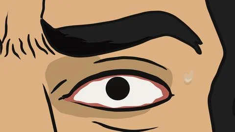 Dramatic close-up cartoon eye of tribal man with thick eyebrow intense Stock Illustration
