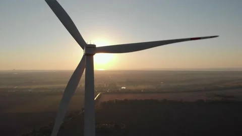 Dramatic close up detail of wind power turbine rotating rotor blades backlight Stock Footage 143263337