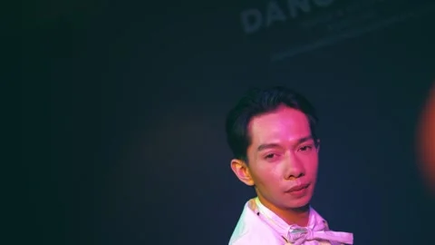 Dramatic Close Up of Male Performer Looking at Camera Stock Footage 277543446